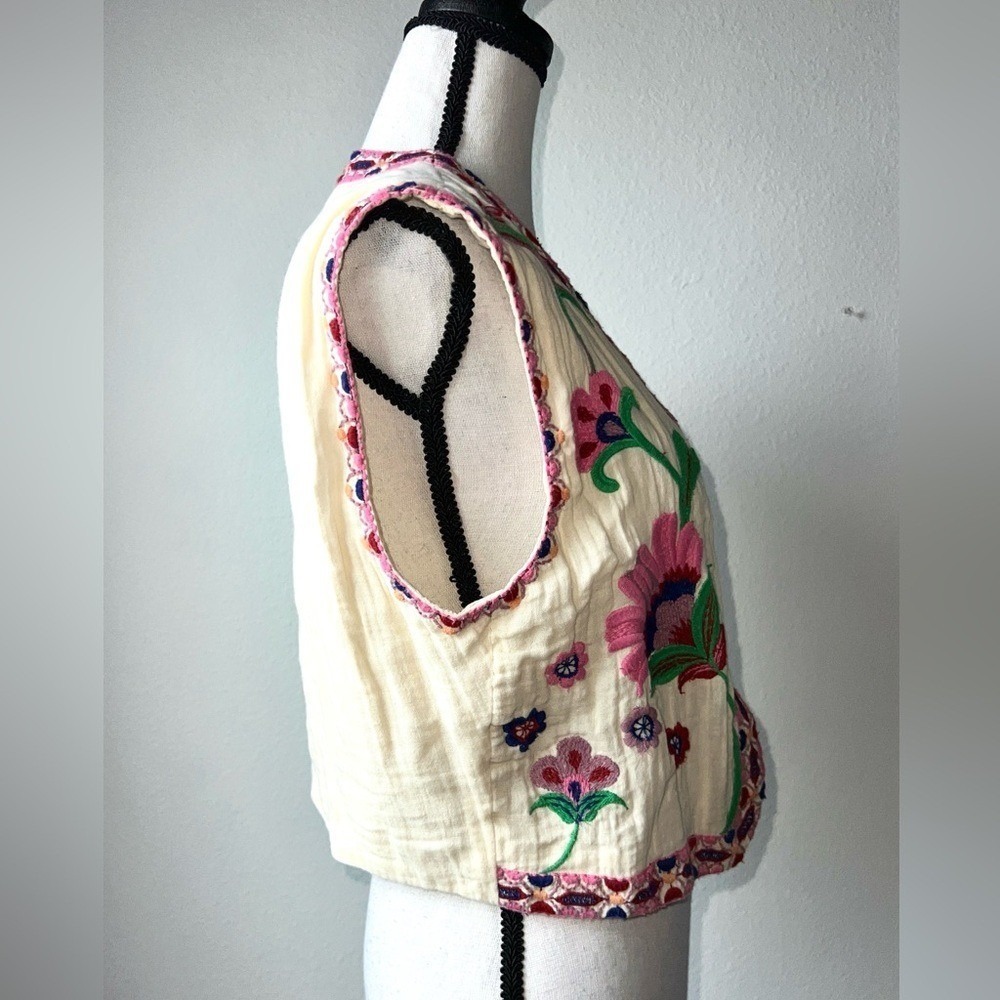 Zara open front embroidered boho vest hippie Medium - Picture 10 of 16